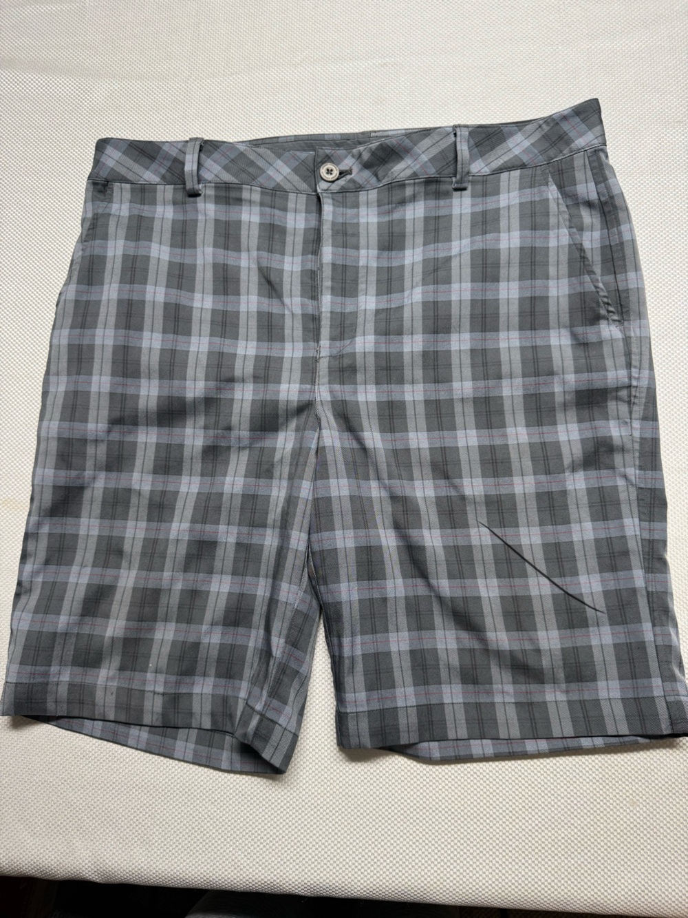 Under Armour Gray and Light Blue Plaid Flat Front Shorts